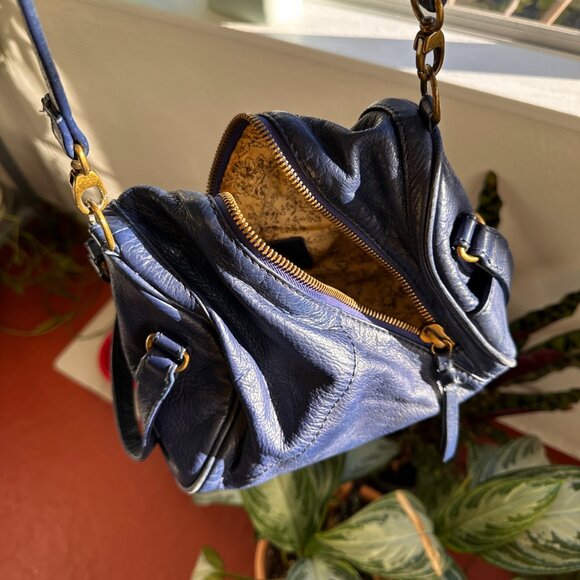 Vintage Unique Blue Leather Convertible Hobo International Purse - Picture 9 of 13